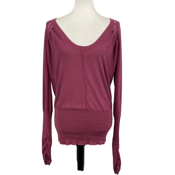 Free People Thin Knit Pullover Sweater Top Women's Size Small Cut Out Balloon Sl - Picture 4 of 9